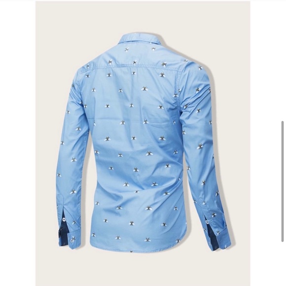 NWT Men’s Blue embroidery Bee Print Button Down - Picture 4 of 5